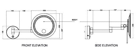 MAGNIFYING W/M MIRROR W/ LED LIGHT - AQUANT -  ( CHROME -  - 0x200 mm - 0inchX8inch )