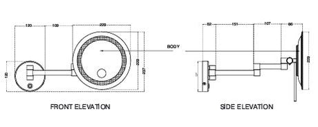 MAGNIFYING W/M MIRROR W/ LED LIGHT - AQUANT -  ( CHROME -  - 0x200 mm - 0inchX8inch )