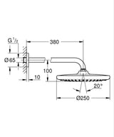 TEMPESTA 250, HEADSHOWER SET ROUND 380MM 9.5L - GROHE -  ( CHROME - G3 - TEMPESTA - 0x380 mm - 0inchX15inch )