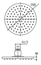 RAIN SHOWER ROUND - AQUANT - ( CHROME - - 15x150 mm - 0.5inchX6inch )