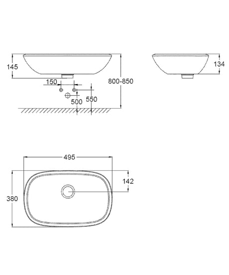 EUROSTYLE VESSEL BASIN, 50CM - GROHE -  ( WHITE - G3 - EUROSTYLE - 495x380 mm - 20inchX15inch )