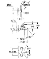 EUROSMART 2021 SINGLE LEVER BATH/SHOWER MIXER SET,EXPOSED - GROHE -  ( CHROME - G3 - EUROSMART - 0x15 mm - 0inchX0.6inch )
