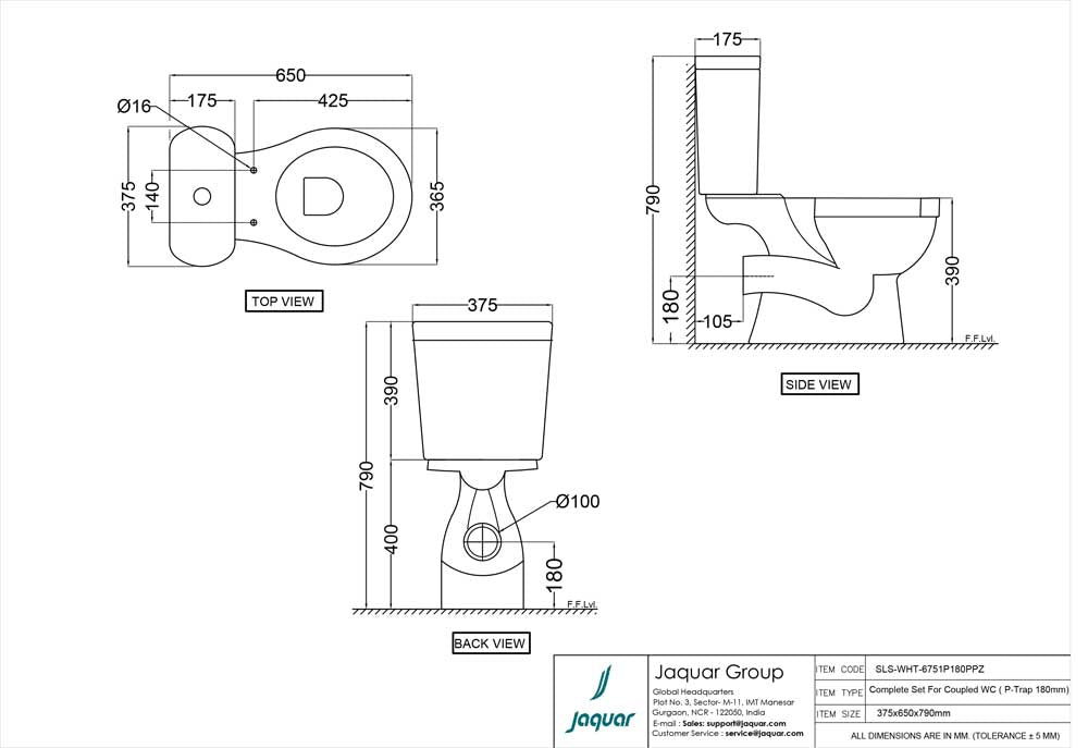 EWC COUPLD W.CSTRN P-TRAP 180MM W/PP SOFT CLOSE SEAT CVR - JAQUAR SWARE - ( WHITE - SOLO - 650x375 mm - 26inchX15inch )