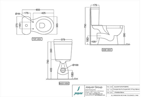 EWC COUPLD W.CSTRN P-TRAP 180MM W/PP SOFT CLOSE SEAT CVR - JAQUAR SWARE - ( WHITE - SOLO - 650x375 mm - 26inchX15inch )