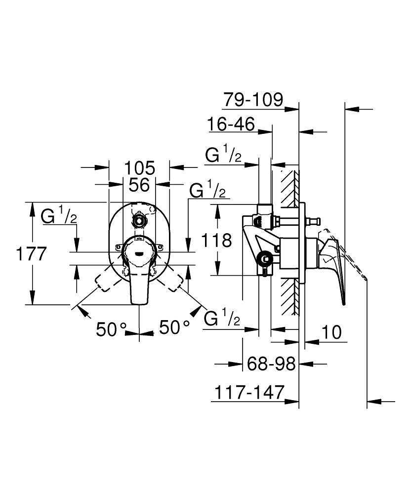 BAUFLOW 1-HANDLE BATH/SHOWER MIXER - GROHE-G2 -  ( CHROME - G2 - BAUCONTEMPORARY - 0x0 mm - 0inchX0inch )