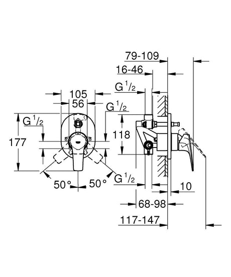 BAUFLOW 1-HANDLE BATH/SHOWER MIXER - GROHE-G2 -  ( CHROME - G2 - BAUCONTEMPORARY - 0x0 mm - 0inchX0inch )