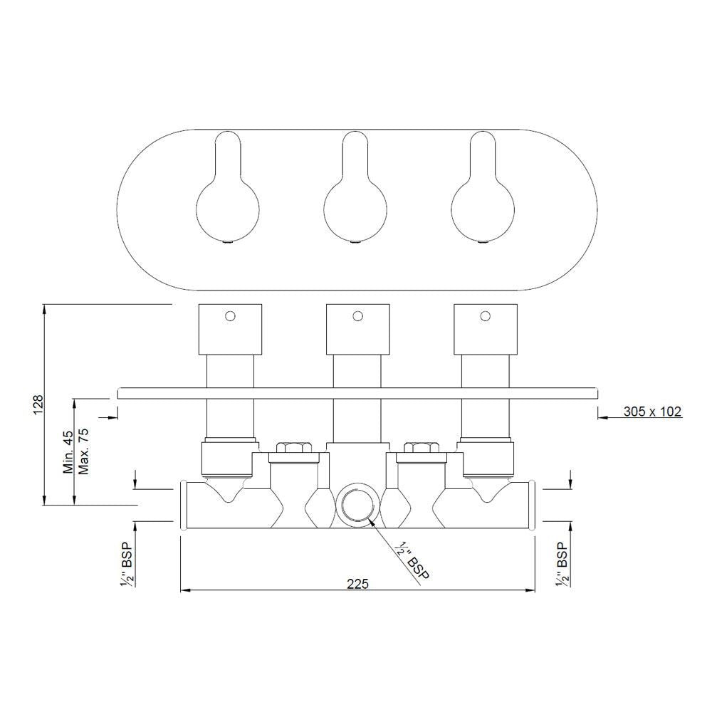 CON. 4 - WAY DIVERTOR-SET WITH NRV - JAQUAR FAUCETS -  ( CHROME - FUSION - 0x15 mm - 0inchX0.5inch )