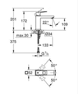 EUROCUBE 1-HANDLE BASIN MIXER WITHOUT POP UP, M SIZE - GROHE -  ( CHROME - G4 - EUROCUBE - 0x15 mm - 0inchX0.6inch )