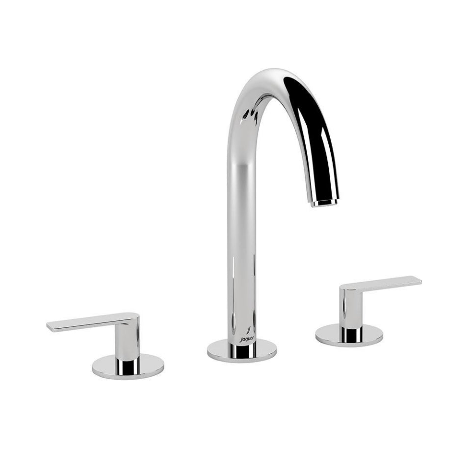 3-HOLE BASIN MIXER WITH PIPE SPOUT, LEVER HANDLE AND WITHOUT POPUP WASTE SYSTEM - JAQUAR FAUCETS - ( CHROME - LAGUNA - 0x15 mm - 0inchX0.5inch )