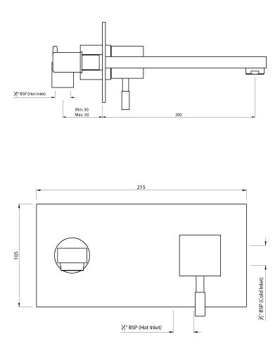 SINGLE LEVER CONCEALED BASIN MIXER (W/M)- ARTIZE FAUCET -  ( CHROME - ANGELO - 0x15 mm - 0inchX0.5inch )