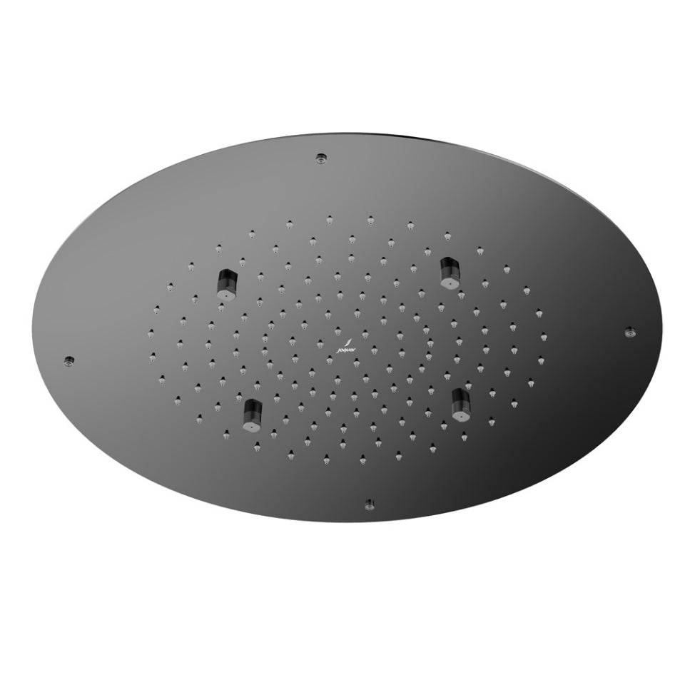DUOFLO SHOWER ROUND SHAPE 450MM AISI 304 STAINLESS STEEL WITH RGB LED CHROMOTHERAPY, REMOTE CONTROL, RAIN & MIST FUNCTIONS, AND FALSE CEILING INSTALLATION KIT - JAQUAR FAUCETS - ( BLACK CHROME - DUOFLO SHOWER - 0x450 mm - 0inchX18inch )