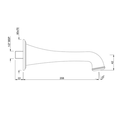 BATH TUB SPOUT WITH WALL FLANGE - JAQUAR FAUCETS - ( BLACK CHROME - SPOUT - 0x15 mm - 0inchX0.5inch )