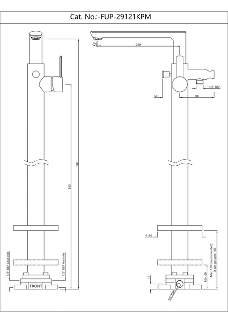 EXPOSED PARTS OF FLOOR MOUNTED SINGLE LEVER BATH MIXER WITH PROVISION FOR HAND SHOWER (COMPATIBLE WITH ALD-121)- JAQUAR FAUCETS - ( BLACK MATT - FUSION PRIME - 0x15 mm - 0inchX0.5inch )