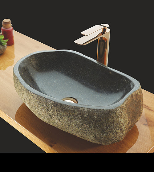 RIVER STONE WASH BASIN - AQUANT -  ( RIVER STONE GREYISH BLACK -  - 500x350 mm - 20inchX14inch )