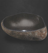 RIVER STONE WASH BASIN - AQUANT -  ( RIVER STONE GREYISH BLACK -  - 500x350 mm - 20inchX14inch )