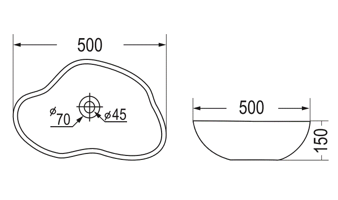 RIVER STONE WASH BASIN - AQUANT -  ( RIVER STONE GREYISH BLACK -  - 500x350 mm - 20inchX14inch )