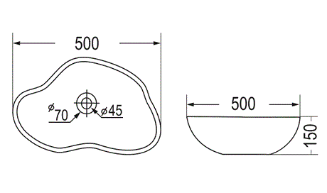 RIVER STONE WASH BASIN - AQUANT -  ( RIVER STONE GREYISH BLACK -  - 500x350 mm - 20inchX14inch )