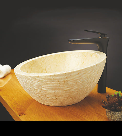 CREAM STONE WASH BASIN - AQUANT -  ( TRAVERTINE MARBLE -  - 0x400 mm - 0inchX16inch )