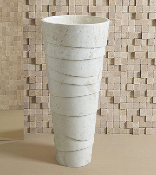 FREE STANDING STONE PEDESTAL WASH BASIN - AQUANT -  ( TRAVERTINE MARBLE(INDONESIA) - CAVES - 900x400 mm - 36inchX18inch )