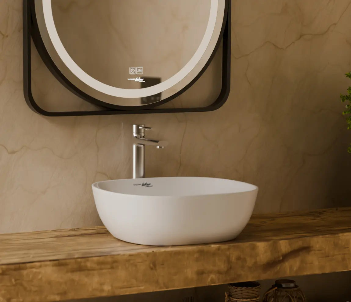 WASH BASIN TABLE TOP AMAZON MINI - HINDWARE -  ( STAR WHITE - ITALIAN - 400x400 mm - 16inchX16inch )
