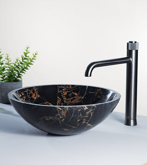 CIRCA PORTORO TABLE MOUNTED STONE WASH BASIN ROUND - AQUANT -  ( PORTORO GOLD MARBLE - MARBEL COLLECTION - 420x150 mm - 16.8inchX6inch )