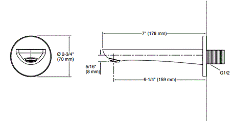 ALEO-PLAIN BATH SPOUT W/O DIVERTER - KOHLER PREMIUM -  ( FRENCH GOLD - PREMIUM - 0x15 mm - 0.5inchX0.5inch )
