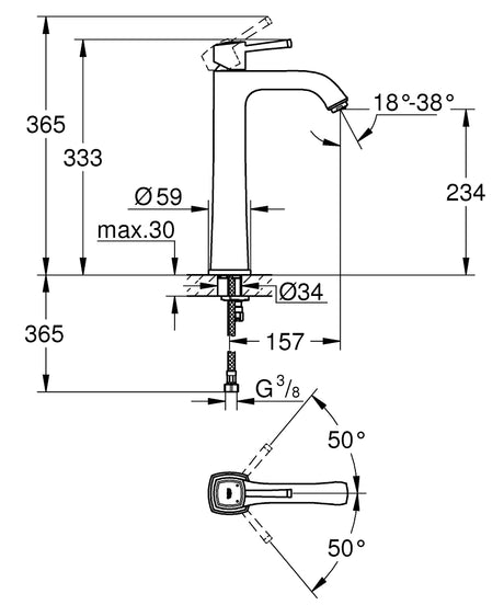 GRANDERA 1-HANDLE BASIN MIXER WITHOUT POP-UP, XL SIZE - GROHE -  ( CHR-GOLD - G5 - GRANDERA - 0x10 mm - 0inchX0.38inch )