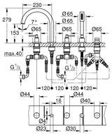 ATRIO 5-HOLE 2-HANDLE BATH COMBINATION - GROHE -  ( BRUSHED HARD GRAPHITE - G5 - ATRIO - 0x0 mm - 0inchX0inch )