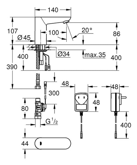 EUROECO CE INFRARED BASIN TAP, AC - GROHE-G2 -  ( CHROME - G2 - EUROECO - 0x0 mm - 0inchX0inch )