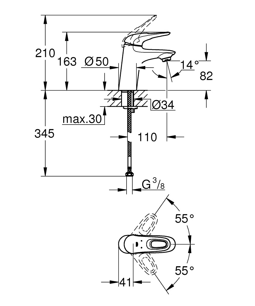 EUROSTYLE 2015 1-HANDLE BASIN MIXER WITHOUT POP-UP, S SIZE - GROHE -  ( CHROME - G3 - EUROSTYLE - 0x10 mm - 0inchX0.38inch )
