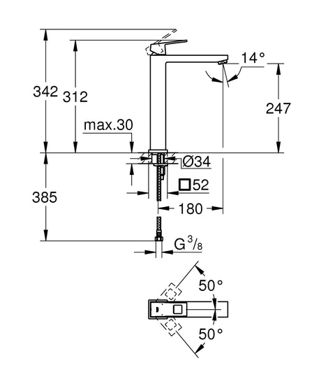 EUROCUBE 1-HANDLE BASIN MIXER WITHOUT POP UP, XL SIZE - GROHE -  ( BRUSHED HARD GRAPHITE - G5 - EUROCUBE - 0x10 mm - 0inchX0.38inch )