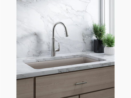 CAIRN NEOROC QUARTZ UNDERMNT SINGLE BASIN SINK W/RACK - KOHLER LUXURY -  ( MATTE TAUPE - LUXURY - 851x465 mm - 34inchX18.6inch )