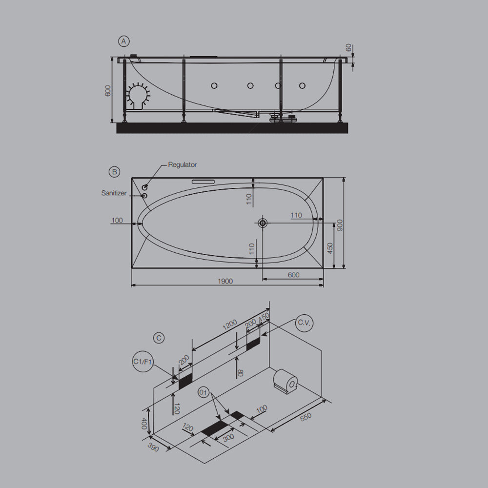 WHIRLPOOL COMBI SYSTEM - JAQUAR WELLNESS - ( WHITE - VIGNETTE PRIME - 1900x900 mm - 76inchX36inch )