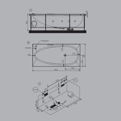 WHIRLPOOL COMBI SYSTEM - JAQUAR WELLNESS - ( WHITE - VIGNETTE PRIME - 1900x900 mm - 76inchX36inch )