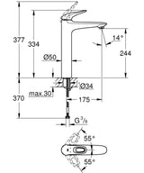EUROSTYLE 2015 1-HANDLE BASIN MIXER WITHOUT POP-UP, XL SIZE - GROHE -  ( CHROME - G3 - EUROSTYLE - 0x10 mm - 0inchX0.4inch )