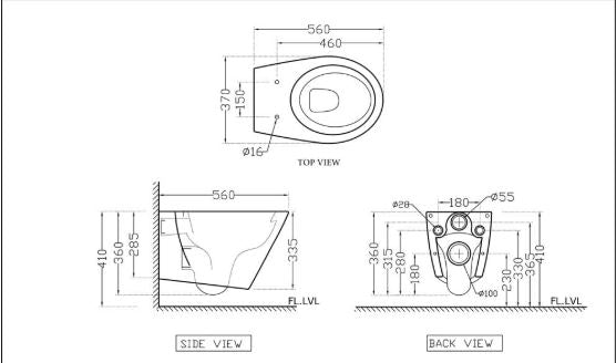 WALL HUNG WC W/SOFT CLOSING S/CVR & ACC.( BOLT DISTANCE 7INCH)- ARTIZE SWARE -  ( WHITE - TRAVINA - 0x0 mm - 0inchX0inch )
