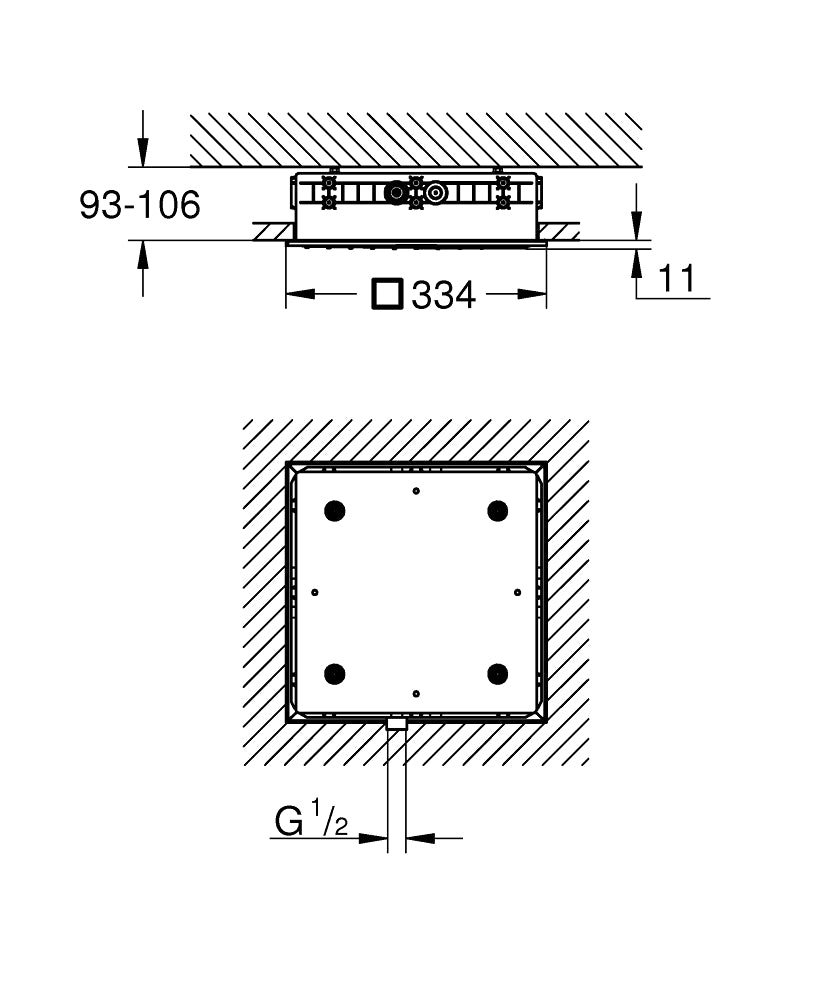 RAINSHOWER AQUA MONO CEILING SHOWER INCL. ROUGH-IN  - GROHE -  ( CHROME - G5 - RAINSHOWER - 0x0 mm - 0inchX0inch )