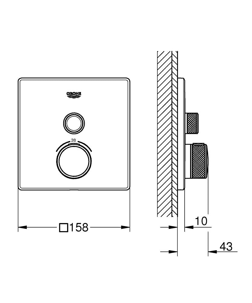 GROHTHERM SMARTCONTROL THERMOSTAT SQUARE, 1 CONTROL - GROHE -  ( CHROME - G5 - GROHTHERM - 0x0 mm - 0inchX0inch )