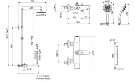 JULY-THERMO. 3 WAY SHOWER COLUM TRIM - KOHLER PREMIUM -  ( POLISHED CHROME - PREMIUM - 0x15 mm - 0inchX0.5inch )