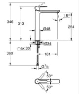 LINEARE 1-HANDLE BASIN MIXER WITHOUT POP-UP, XL SIZE - GROHE -  ( COOL SUNRISE - G5 - LINEARE - 0x15 mm - 0inchX0.6inch )