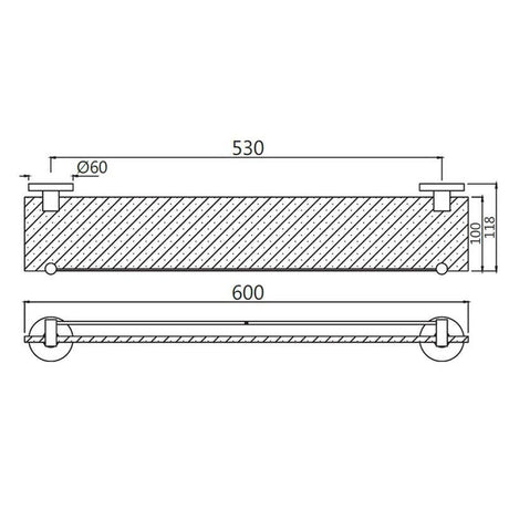 GLASS SHELF 600MM LONG - JAQUAR FAUCETS - ( CHROME - CONTINENTAL ACC. - 0x600 mm - 0inchX24inch )