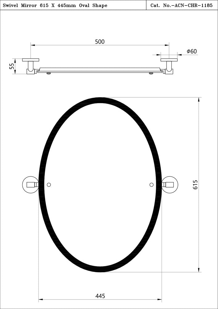 SWIVEL MIRROR OVAL SHAPE - JAQUAR FAUCETS -  ( CHROME - CONTINENTAL ACC. - 615x445 mm - 24.6inchX17.8inch )