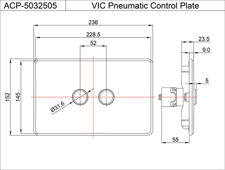 VIC PNEUMATIC CONTROL PLATE - ARTIZE CISTERN -  ( BLACK CHROME - VIC PNEUMATIC - 0x15 mm - 0inchX0.5inch )