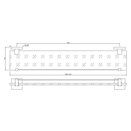 GLASS SHELF - JAQUAR FAUCETS -  ( CHROME - ACC. KUBIX PRIME - 0x600 mm - 0inchX24inch )
