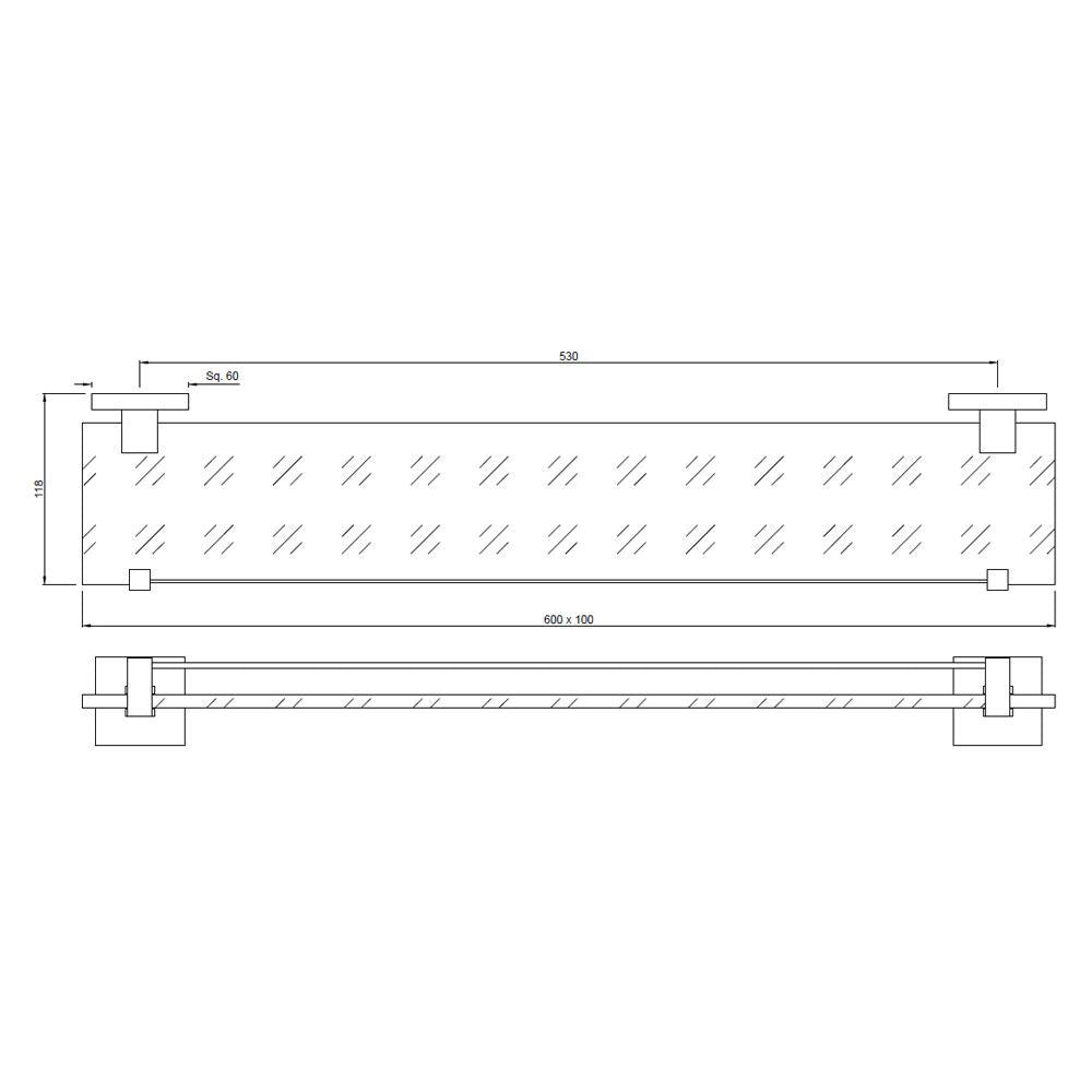 GLASS SHELF  - JAQUAR FAUCETS -  ( GOLD BRIGHT PVD - ACC. KUBIX PRIME - 0x600 mm - 0inchX24inch )