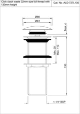 CLICK CLACK (POP-UP)WASTE F/T - JAQUAR FAUCETS - ( BLACK CHROME - ALLIED - 0x125 mm - 0inchX5inch )