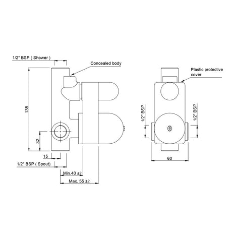 CONCEALED BODY FOR SINGLE LEVER DIVERTER - JAQUAR FAUCETS -  ( CHROME - CONTINENTAL PRIME - 0x15 mm - 0inchX0.5inch )