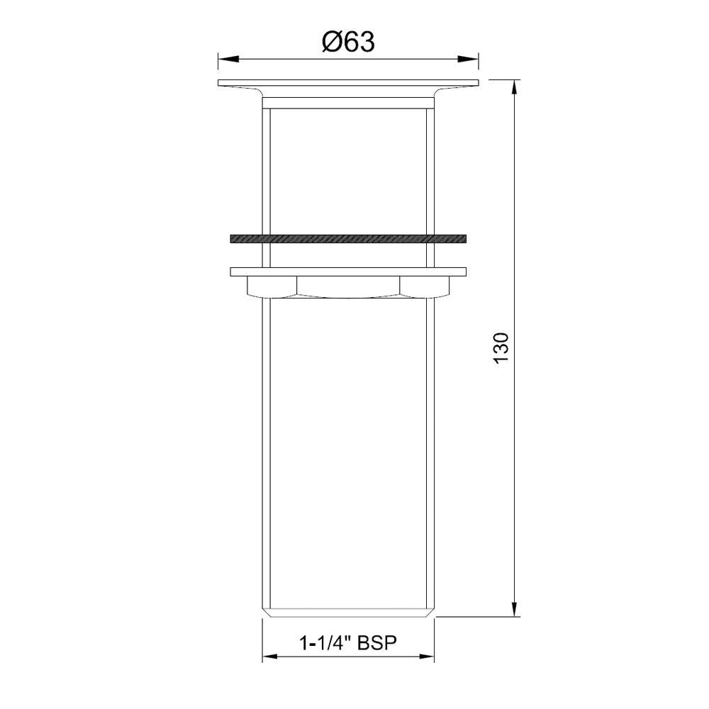 WASTE COUPLING F/T 130MM - JAQUAR FAUCETS -  ( GRAPHITE - ALLIED - 0x32 mm - 0inchX1.25inch )