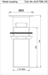 WASTE COUPLING H/T 130MM - JAQUAR FAUCETS -  ( GOLD DUST - ALLIED - 32x125 mm - 1.25inchX5inch )