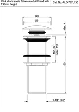 CLICK CLACK (POP-UP) WASTE F/T - JAQUAR FAUCETS -  ( CHROME - ALLIED - 0x125 mm - 0inchX5inch )